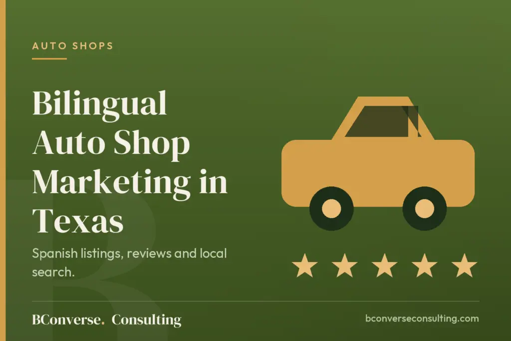 A car with five stars, illustrating bilingual marketing for auto shops